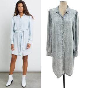 Rails Adele Shirt Dress Long Sleeve Light Acid Wash Denim‎ Blue Size XXL